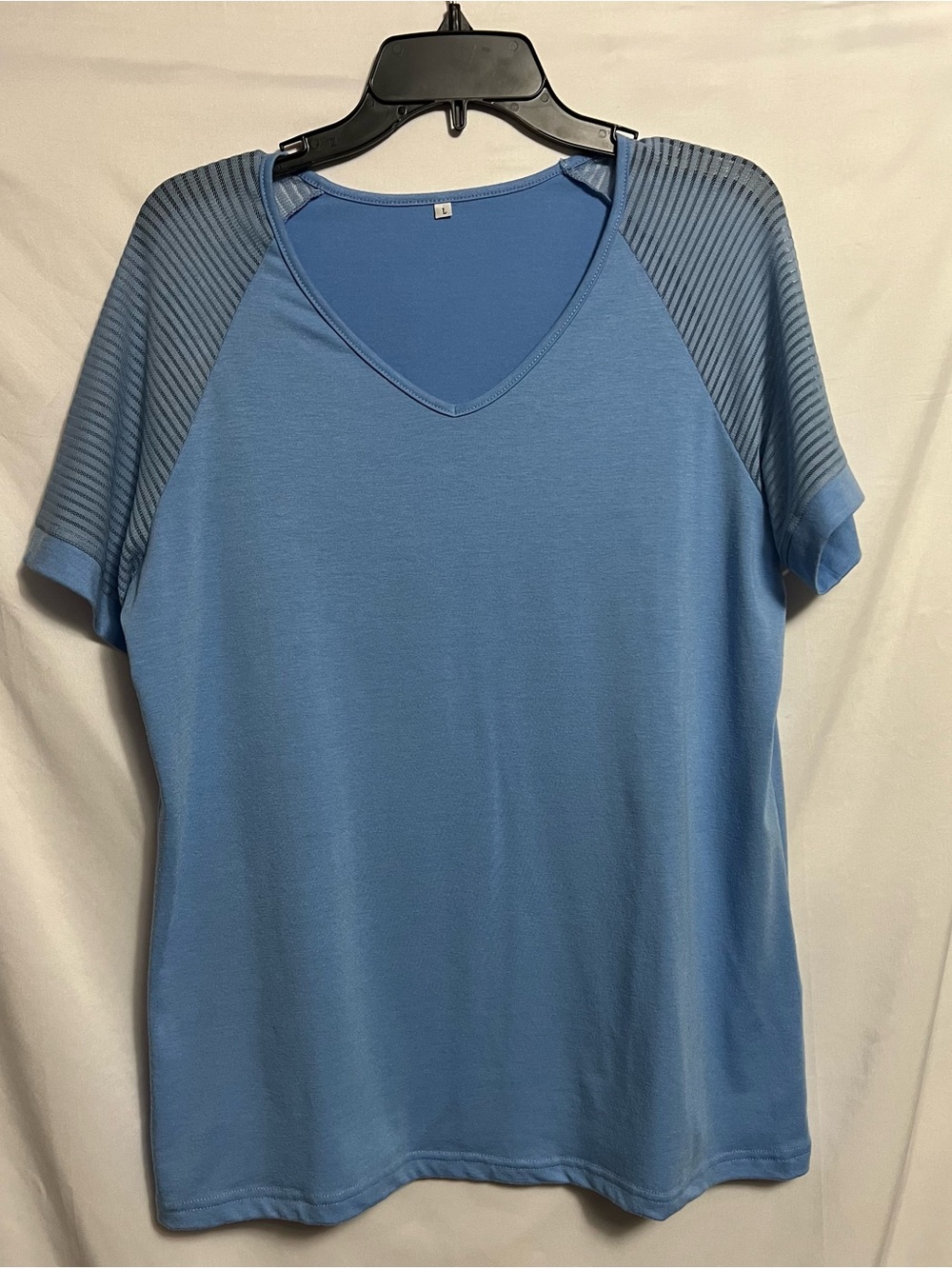 Amazing Light Blue V-Neck Top with Textured Raglan Sleeves
